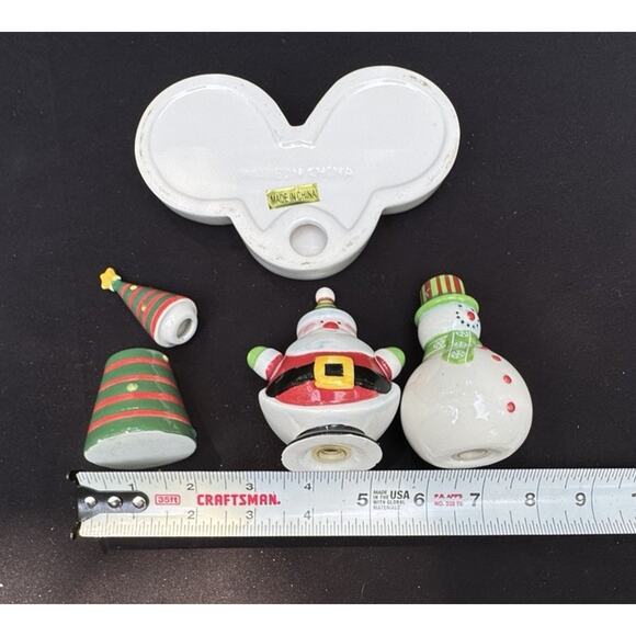 Vintage Christmas Tree, Snowman & Santa Salt & Pepper Toothpick set on tray -C8 - Picture 10 of 12